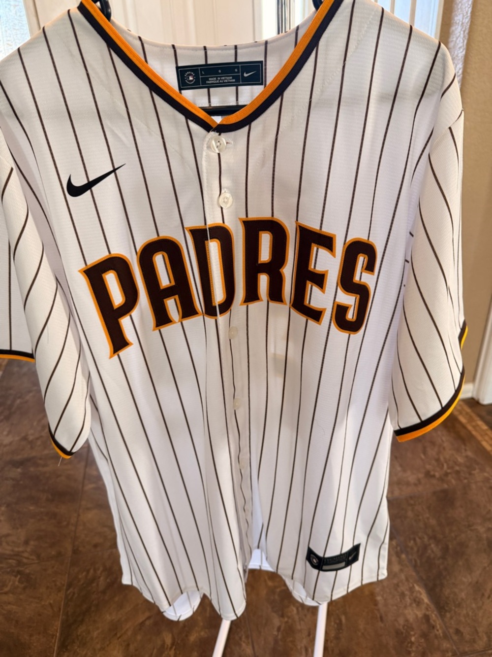 Nike Padres Soto White Pinstripe Baseball Jersey